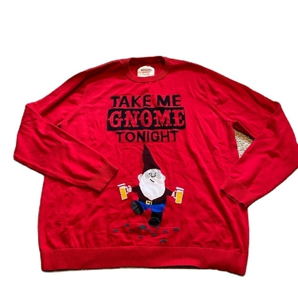 Take Me Gnome Tonight Sweater XL Beer Ugly Christmas Red